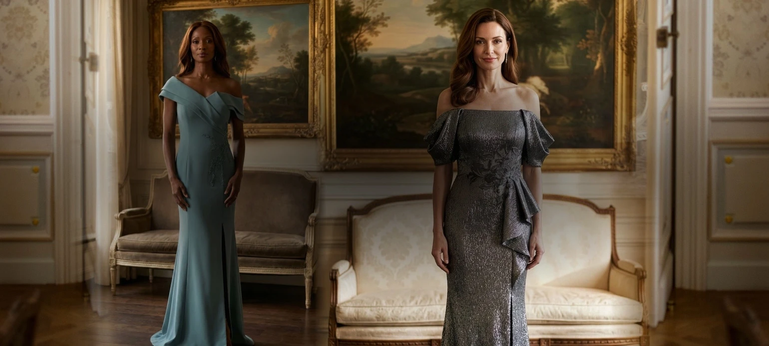 Models wearing a mother dresses