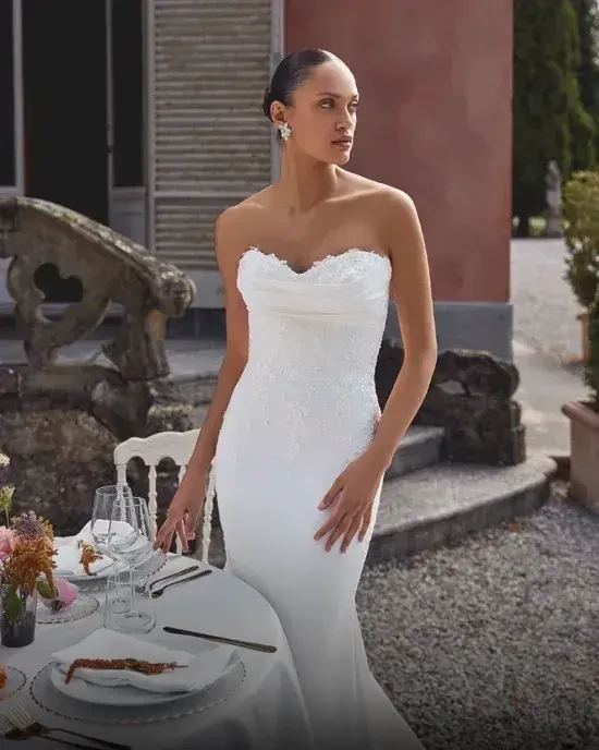 Model wearing a fit & flare style dress