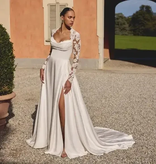 Model wearing a white gown